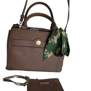 Brand New STEVE MADDEN Beautiful Caffe Satchel Tote Handbag Gold SM LOGO